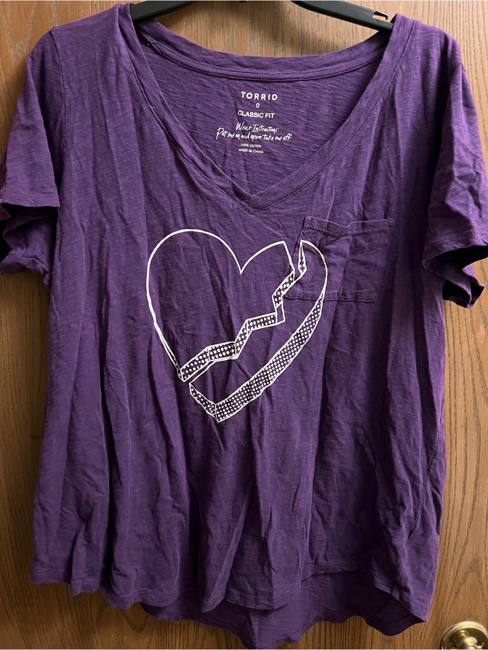 torrid Deep Purple V-Neck Tee with White broken Heart Graphic